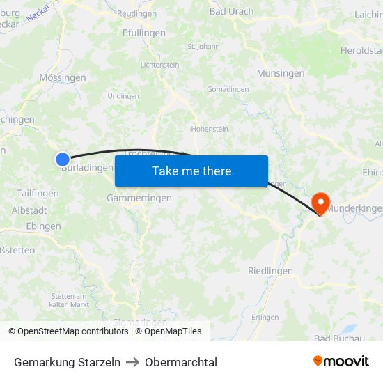 Gemarkung Starzeln to Obermarchtal map