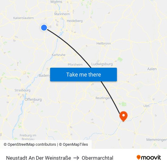 Neustadt An Der Weinstraße to Obermarchtal map