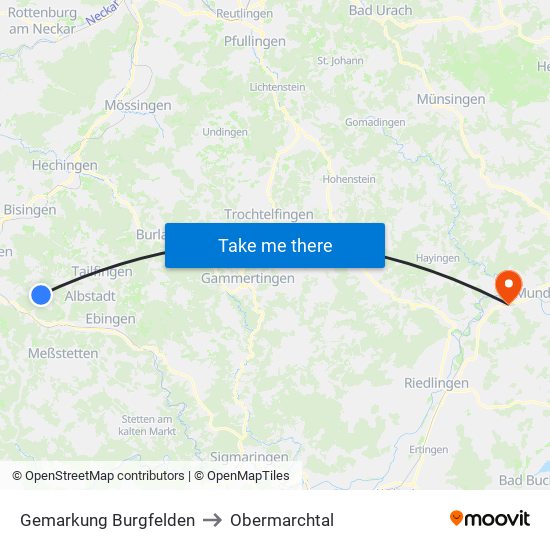 Gemarkung Burgfelden to Obermarchtal map