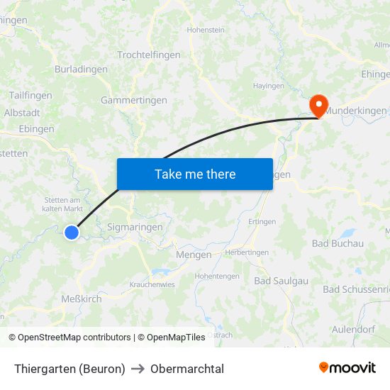 Thiergarten (Beuron) to Obermarchtal map