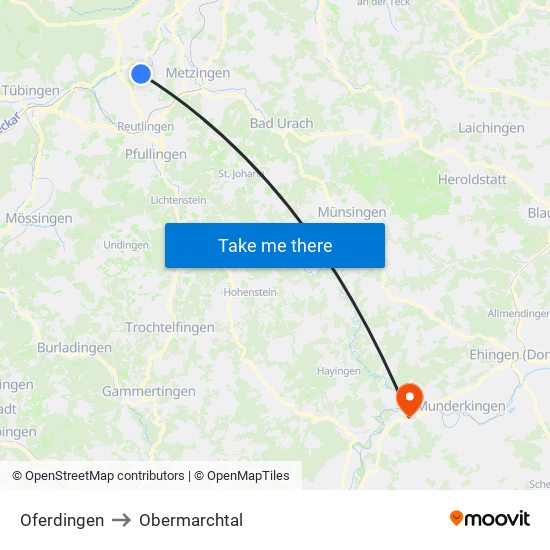 Oferdingen to Obermarchtal map