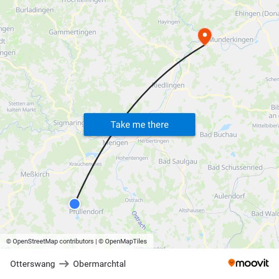 Otterswang to Obermarchtal map