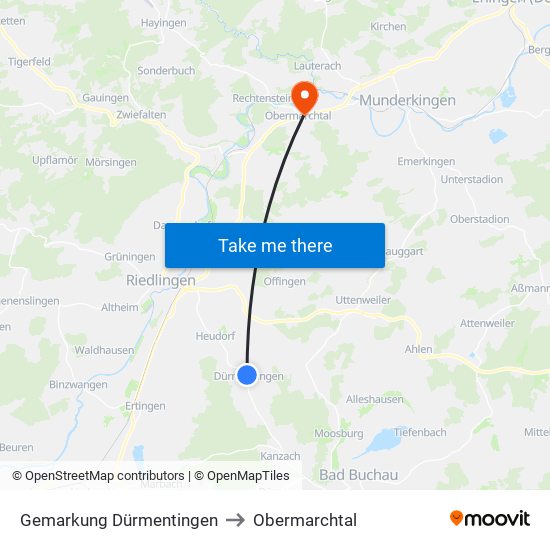 Gemarkung Dürmentingen to Obermarchtal map