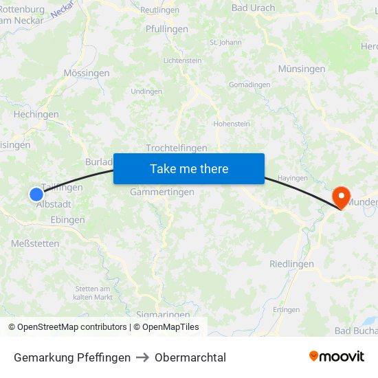 Gemarkung Pfeffingen to Obermarchtal map