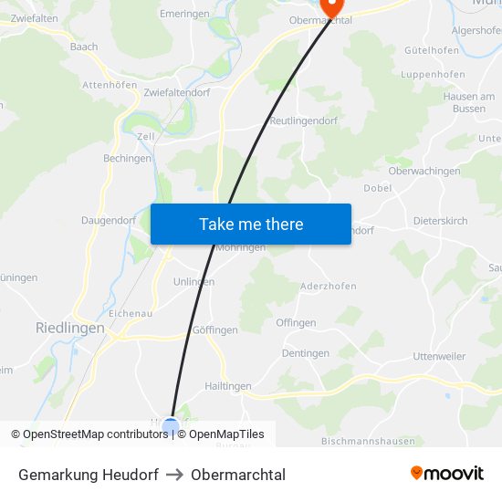 Gemarkung Heudorf to Obermarchtal map