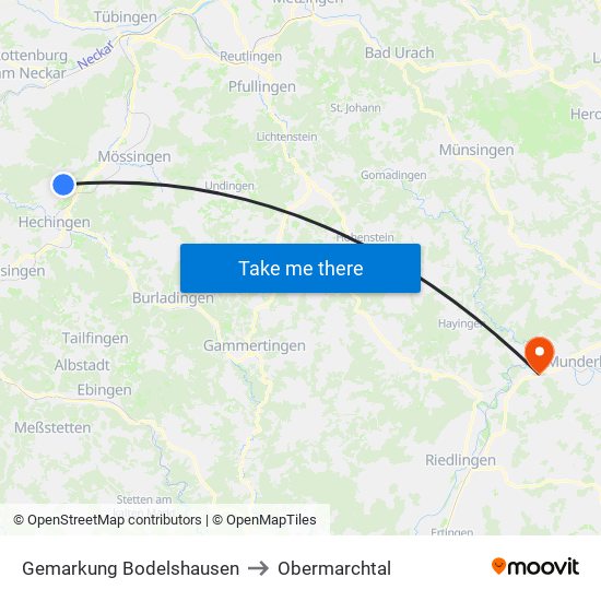 Gemarkung Bodelshausen to Obermarchtal map