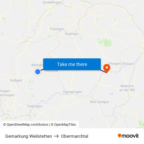 Gemarkung Weilstetten to Obermarchtal map