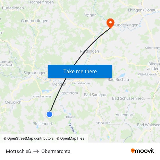 Mottschieß to Obermarchtal map