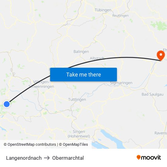 Langenordnach to Obermarchtal map
