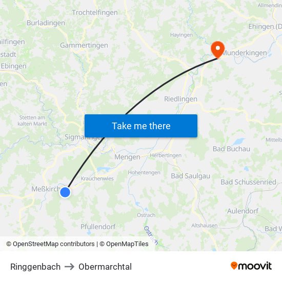 Ringgenbach to Obermarchtal map