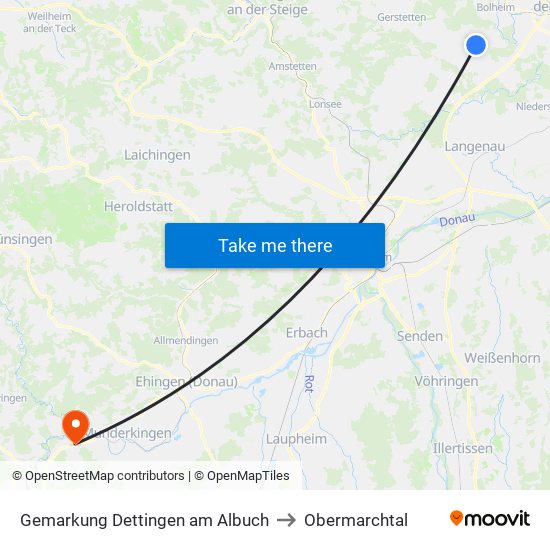 Gemarkung Dettingen am Albuch to Obermarchtal map