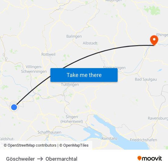Göschweiler to Obermarchtal map