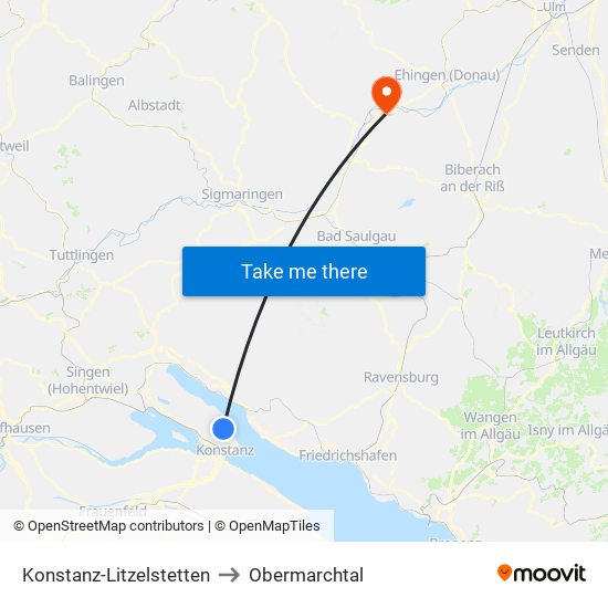 Konstanz-Litzelstetten to Obermarchtal map