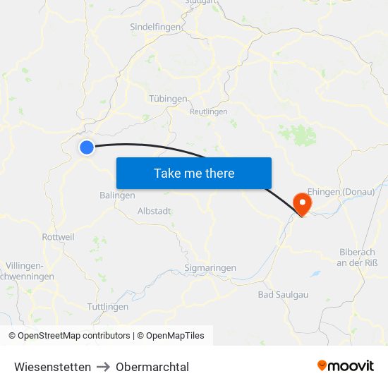 Wiesenstetten to Obermarchtal map