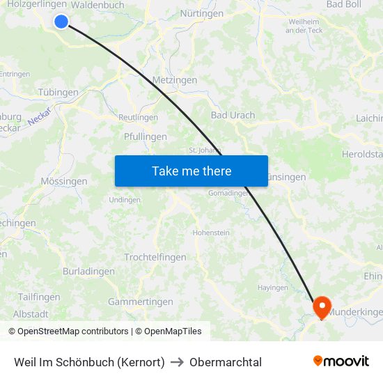 Weil Im Schönbuch (Kernort) to Obermarchtal map