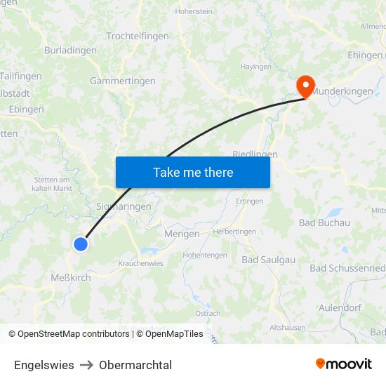 Engelswies to Obermarchtal map