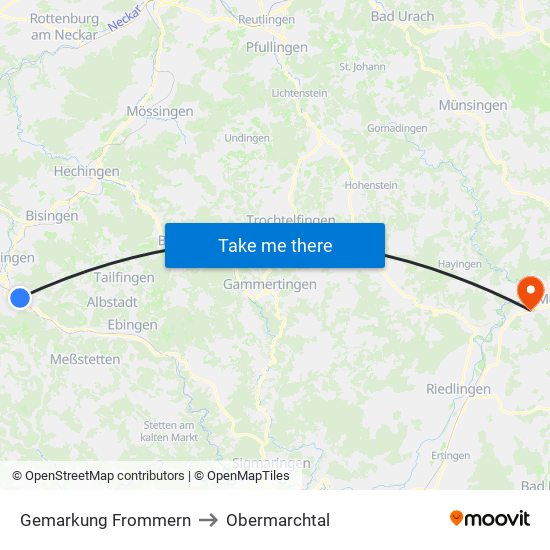 Gemarkung Frommern to Obermarchtal map