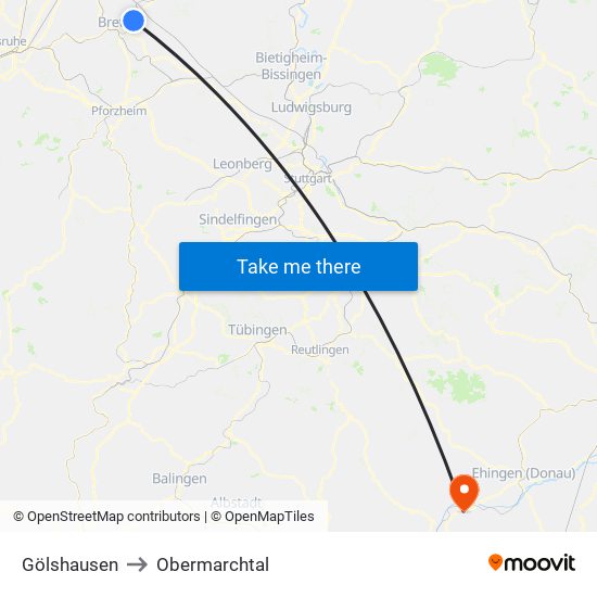 Gölshausen to Obermarchtal map