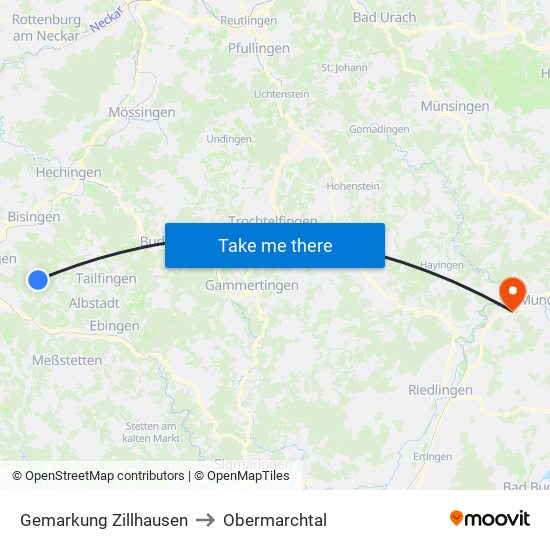 Gemarkung Zillhausen to Obermarchtal map