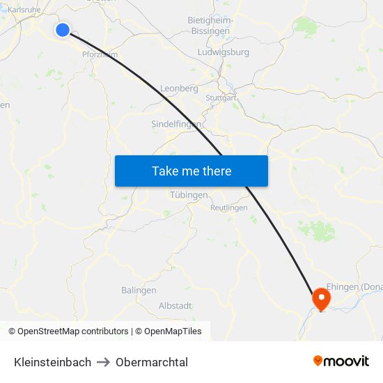 Kleinsteinbach to Obermarchtal map