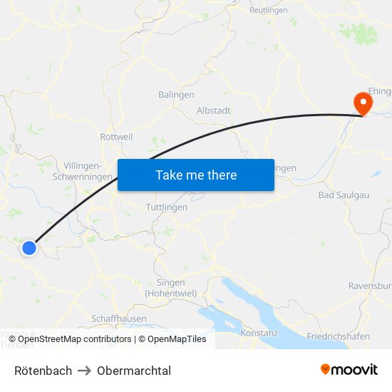 Rötenbach to Obermarchtal map