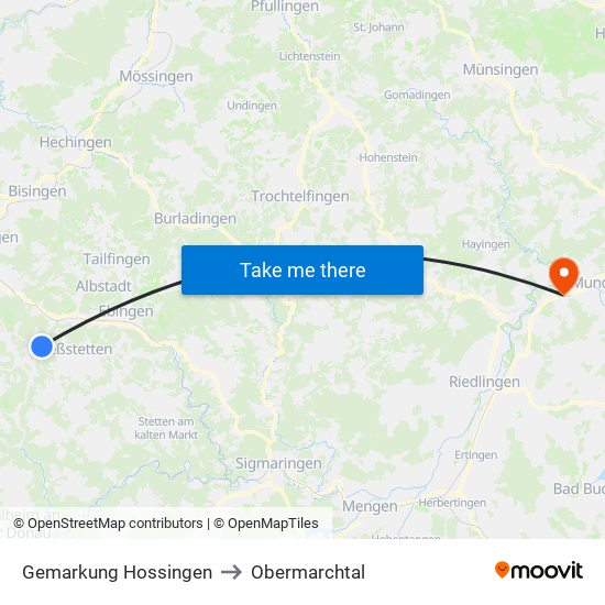 Gemarkung Hossingen to Obermarchtal map