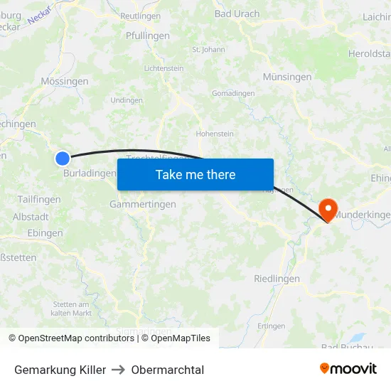 Gemarkung Killer to Obermarchtal map