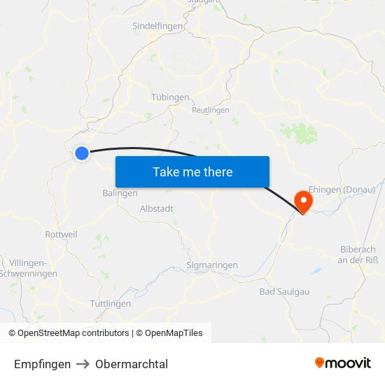 Empfingen to Obermarchtal map