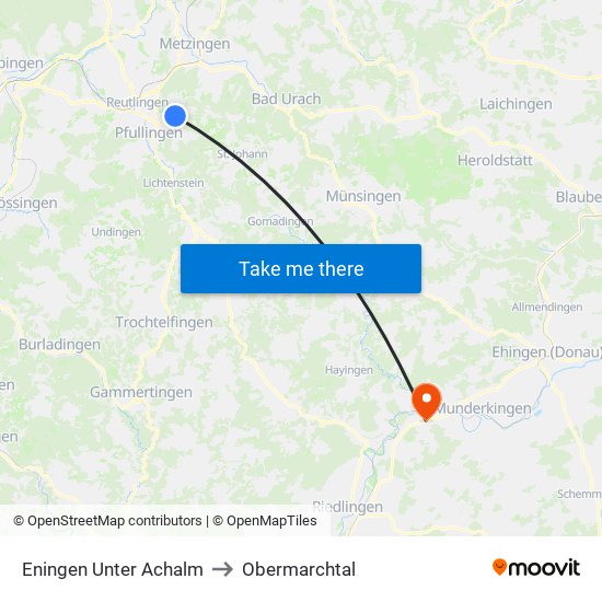 Eningen Unter Achalm to Obermarchtal map