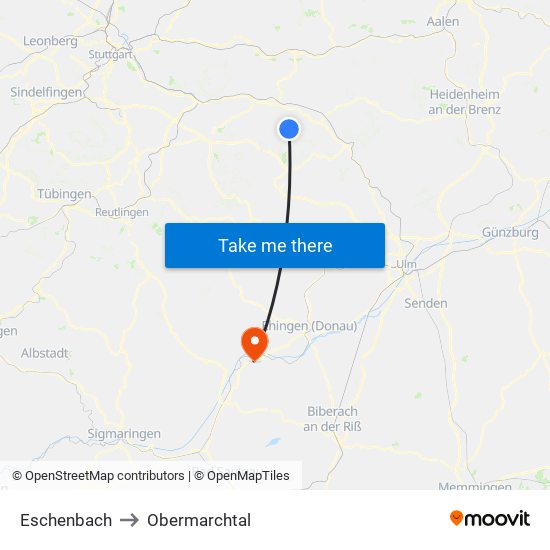 Eschenbach to Obermarchtal map