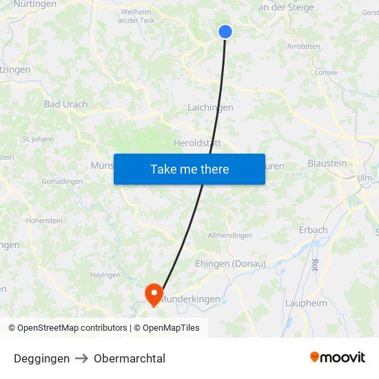 Deggingen to Obermarchtal map