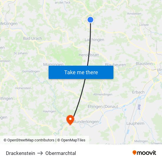 Drackenstein to Obermarchtal map