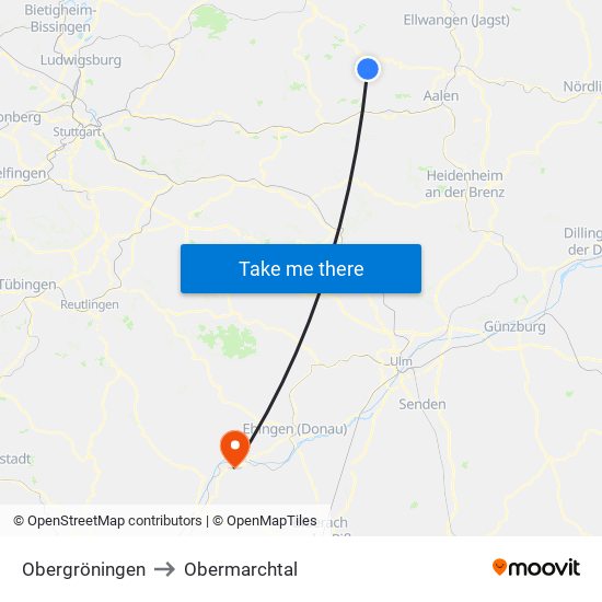 Obergröningen to Obermarchtal map