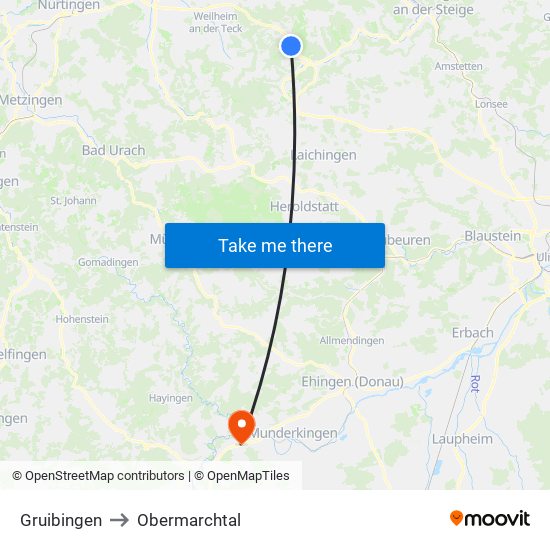 Gruibingen to Obermarchtal map