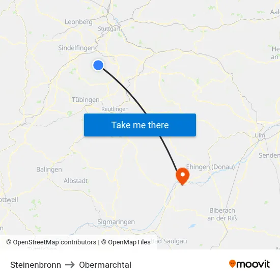 Steinenbronn to Obermarchtal map