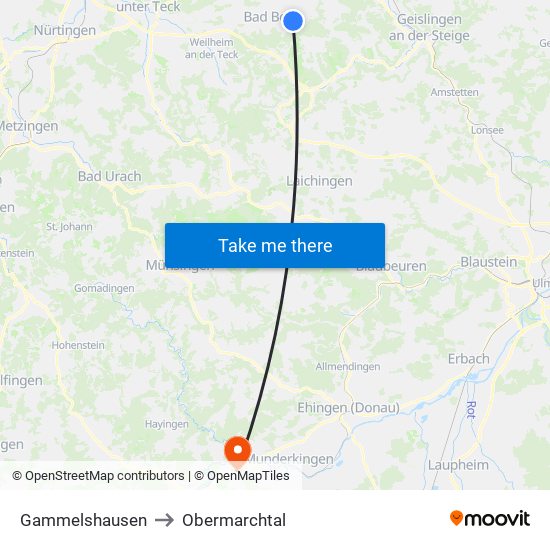 Gammelshausen to Obermarchtal map