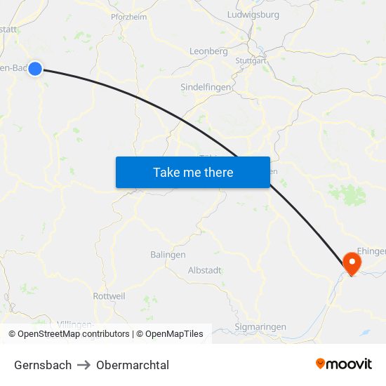 Gernsbach to Obermarchtal map