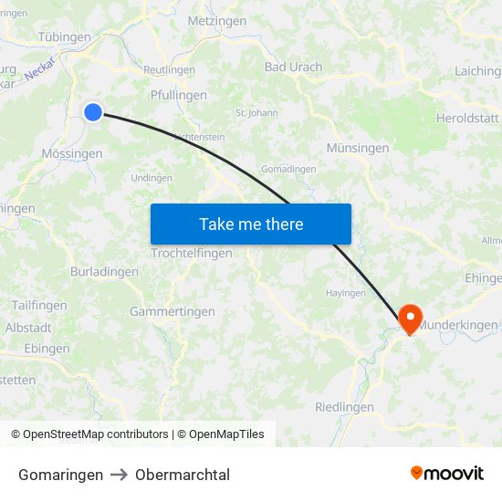 Gomaringen to Obermarchtal map