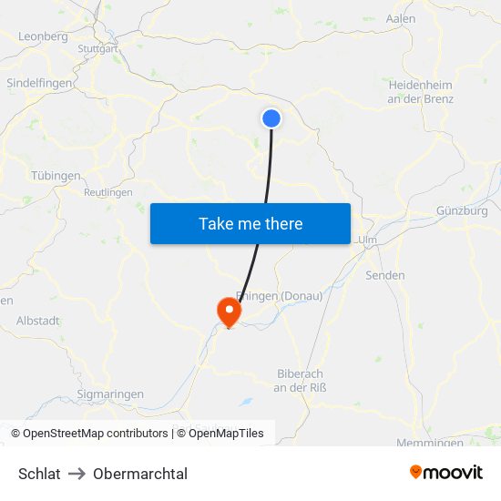 Schlat to Obermarchtal map