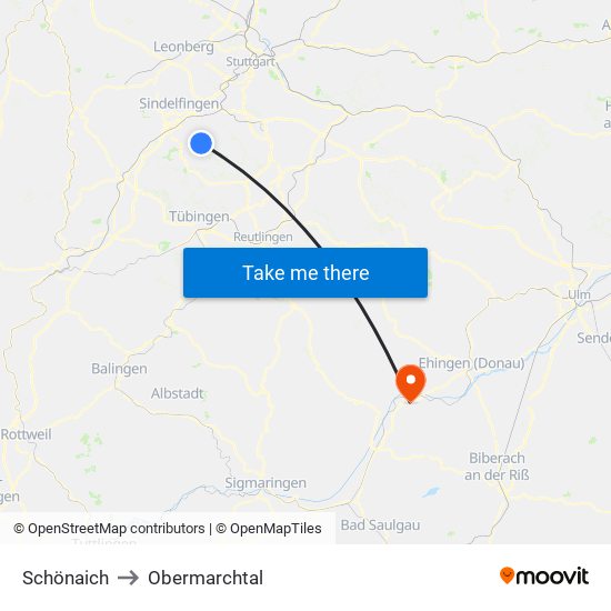 Schönaich to Obermarchtal map