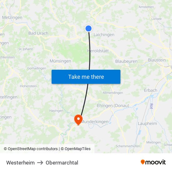 Westerheim to Obermarchtal map