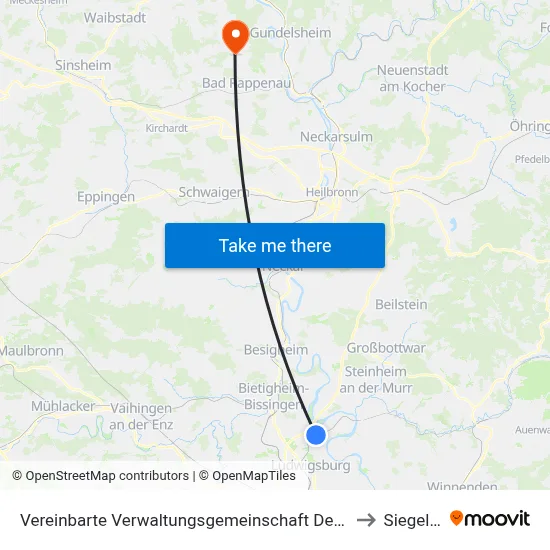 Vereinbarte Verwaltungsgemeinschaft Der Stadt Freiberg am Neckar to Siegelsbach map