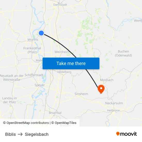 Biblis to Siegelsbach map