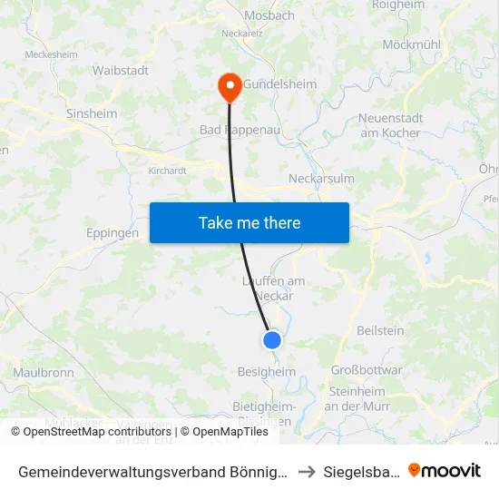 Gemeindeverwaltungsverband Bönnigheim to Siegelsbach map