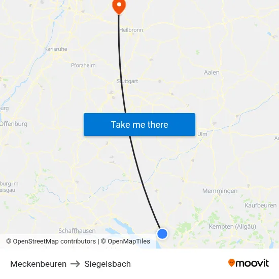 Meckenbeuren to Siegelsbach map