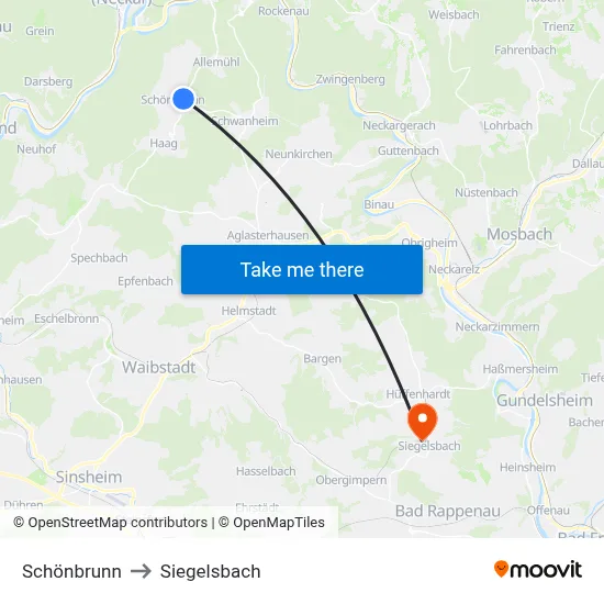 Schönbrunn to Siegelsbach map