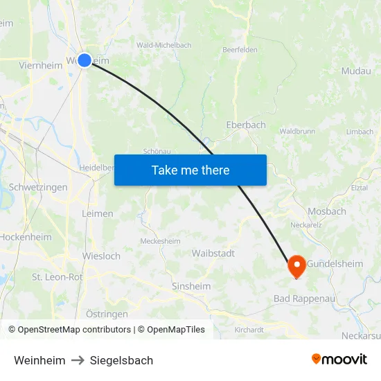 Weinheim to Siegelsbach map