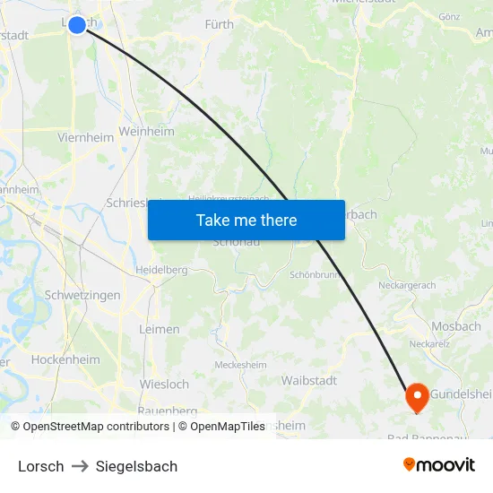 Lorsch to Siegelsbach map