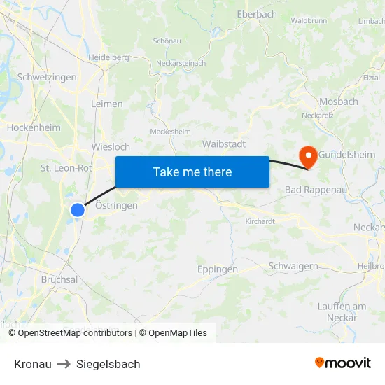 Kronau to Siegelsbach map