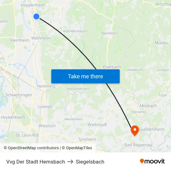 Vvg Der Stadt Hemsbach to Siegelsbach map